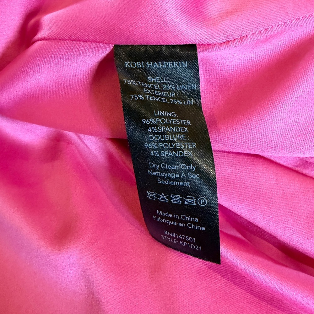 Kobi Halperin Pink Tencel Linen Tiered Midi Shirt Dress XL Hot Pink Long‎ Slv - Picture 8 of 8